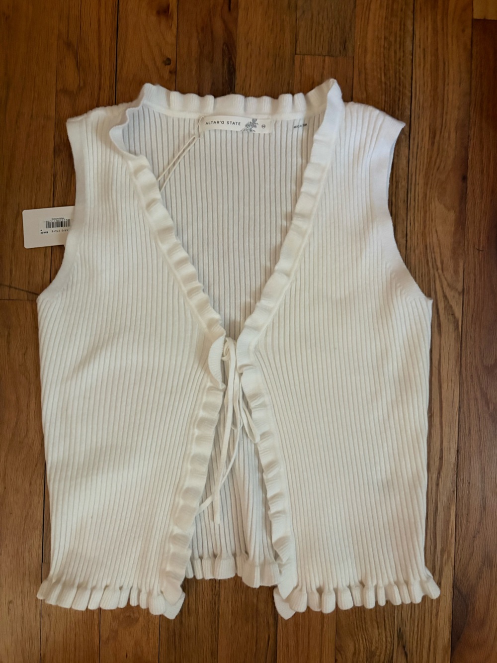 Altar'd State White Ribbed Ruffle-Trim Tie-Front Bandeau